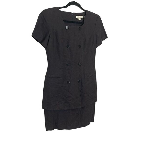 Ann Taylor Petites Sz 4 80s Black Double Breast Button Blazer Skirt Style Dress - Picture 4 of 12